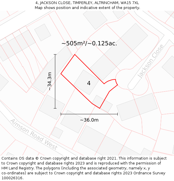 4, JACKSON CLOSE, TIMPERLEY, ALTRINCHAM, WA15 7XL: Plot and title map