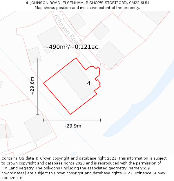 4, JOHNSON ROAD, ELSENHAM, BISHOP'S STORTFORD, CM22 6UN: Plot and title map