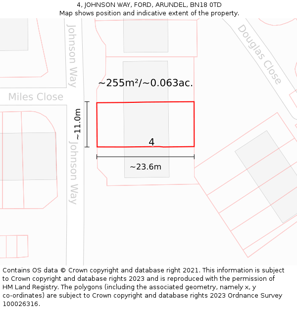 4, JOHNSON WAY, FORD, ARUNDEL, BN18 0TD: Plot and title map