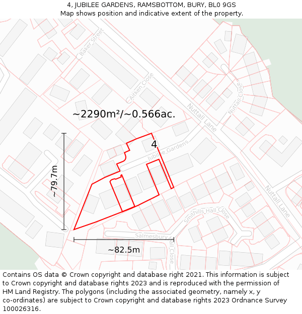 4, JUBILEE GARDENS, RAMSBOTTOM, BURY, BL0 9GS: Plot and title map