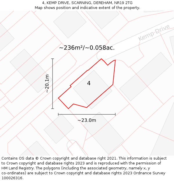 4, KEMP DRIVE, SCARNING, DEREHAM, NR19 2TG: Plot and title map