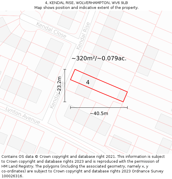 4, KENDAL RISE, WOLVERHAMPTON, WV6 9LB: Plot and title map