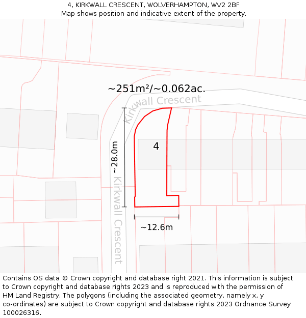 4, KIRKWALL CRESCENT, WOLVERHAMPTON, WV2 2BF: Plot and title map