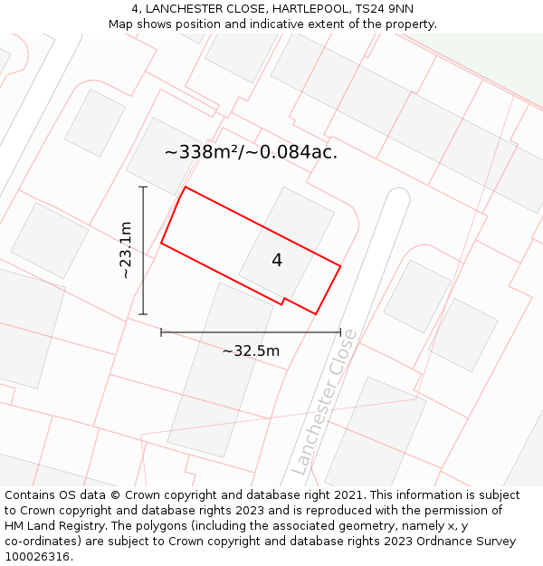 4, LANCHESTER CLOSE, HARTLEPOOL, TS24 9NN: Plot and title map