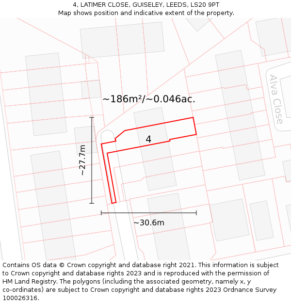 4, LATIMER CLOSE, GUISELEY, LEEDS, LS20 9PT: Plot and title map