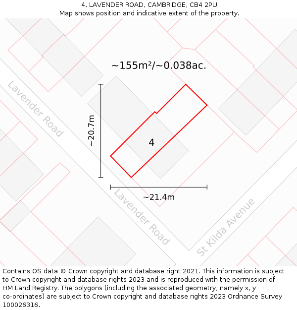 4, LAVENDER ROAD, CAMBRIDGE, CB4 2PU: Plot and title map