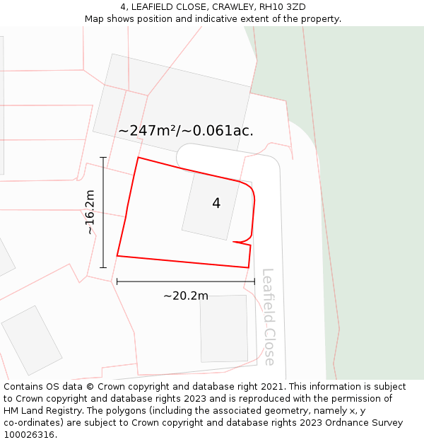4, LEAFIELD CLOSE, CRAWLEY, RH10 3ZD: Plot and title map