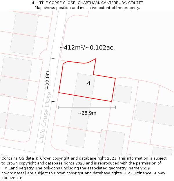 4, LITTLE COPSE CLOSE, CHARTHAM, CANTERBURY, CT4 7TE: Plot and title map