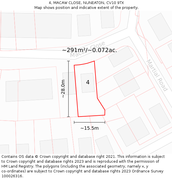4, MACAW CLOSE, NUNEATON, CV10 9TX: Plot and title map
