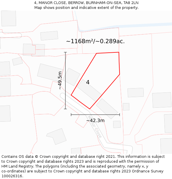 4, MANOR CLOSE, BERROW, BURNHAM-ON-SEA, TA8 2LN: Plot and title map