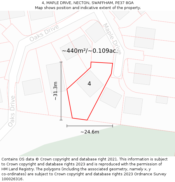 4, MAPLE DRIVE, NECTON, SWAFFHAM, PE37 8GA: Plot and title map