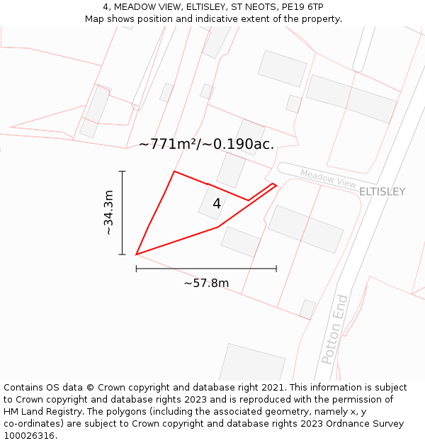 4, MEADOW VIEW, ELTISLEY, ST NEOTS, PE19 6TP: Plot and title map
