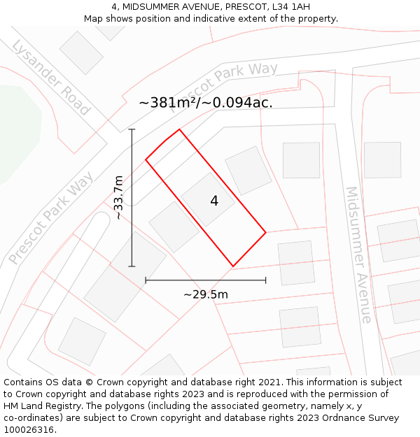 4, MIDSUMMER AVENUE, PRESCOT, L34 1AH: Plot and title map