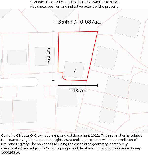 4, MISSION HALL CLOSE, BLOFIELD, NORWICH, NR13 4PH: Plot and title map