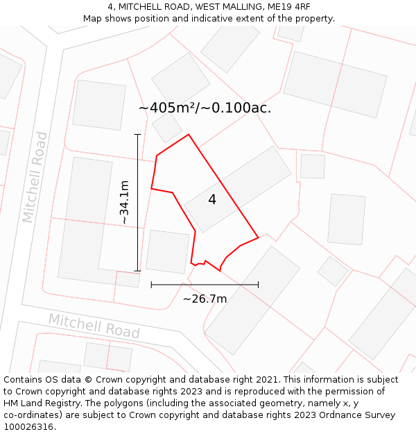 4, MITCHELL ROAD, WEST MALLING, ME19 4RF: Plot and title map