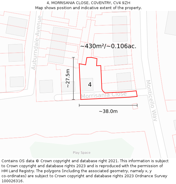 4, MORRISANIA CLOSE, COVENTRY, CV4 9ZH: Plot and title map