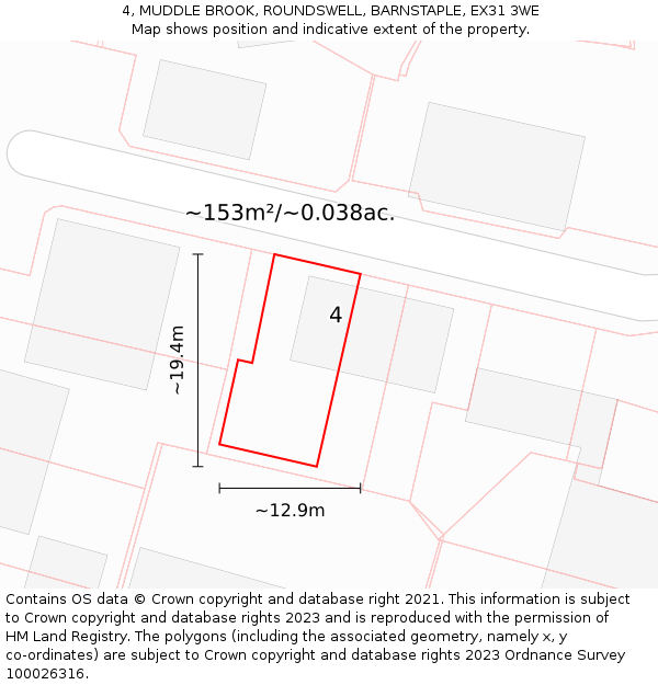 4, MUDDLE BROOK, ROUNDSWELL, BARNSTAPLE, EX31 3WE: Plot and title map