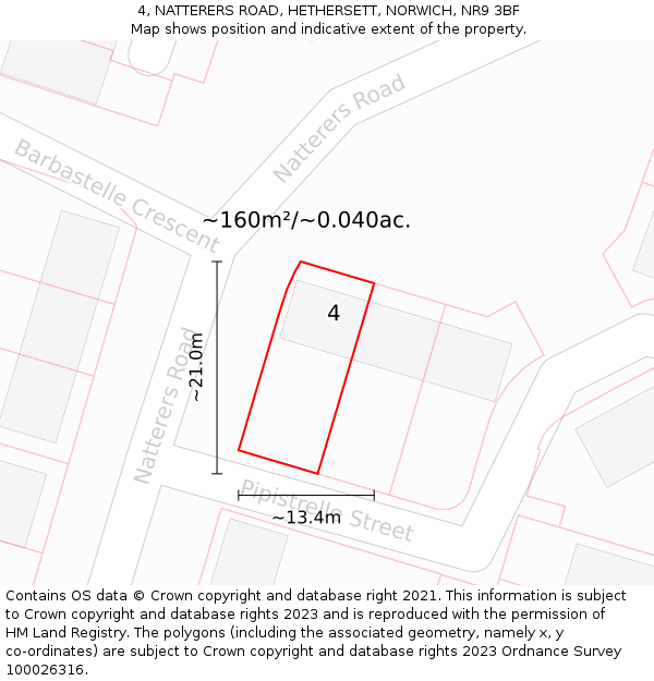 4, NATTERERS ROAD, HETHERSETT, NORWICH, NR9 3BF: Plot and title map
