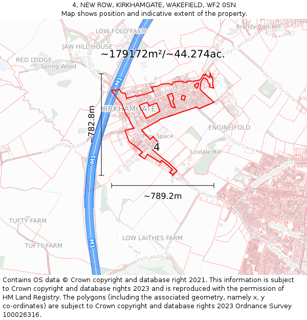 4, NEW ROW, KIRKHAMGATE, WAKEFIELD, WF2 0SN: Plot and title map