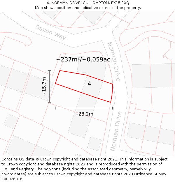 4, NORMAN DRIVE, CULLOMPTON, EX15 1XQ: Plot and title map