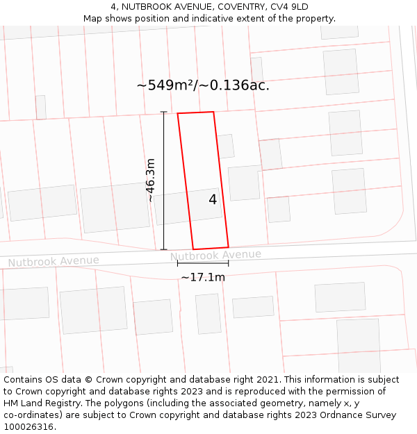 4, NUTBROOK AVENUE, COVENTRY, CV4 9LD: Plot and title map