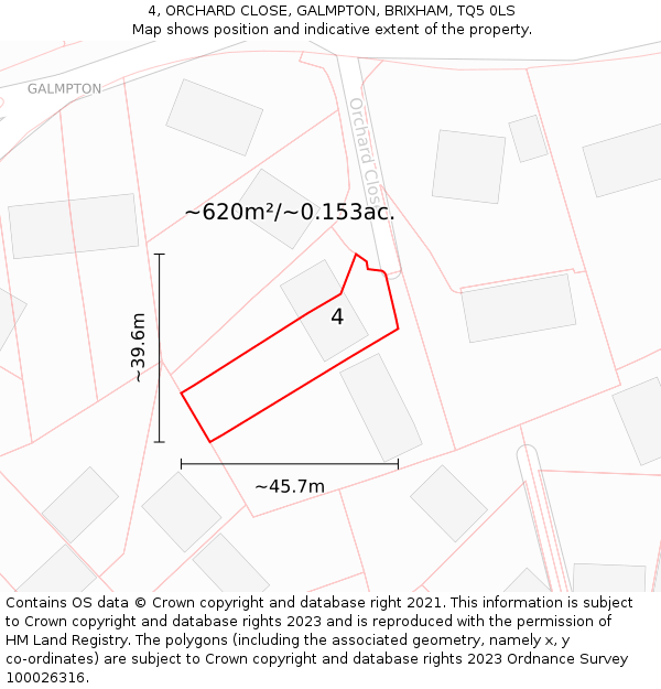 4, ORCHARD CLOSE, GALMPTON, BRIXHAM, TQ5 0LS: Plot and title map