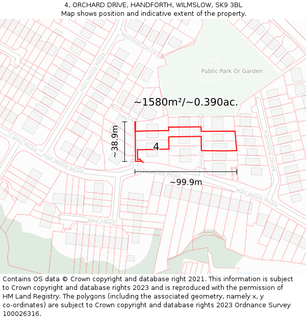 4, ORCHARD DRIVE, HANDFORTH, WILMSLOW, SK9 3BL: Plot and title map