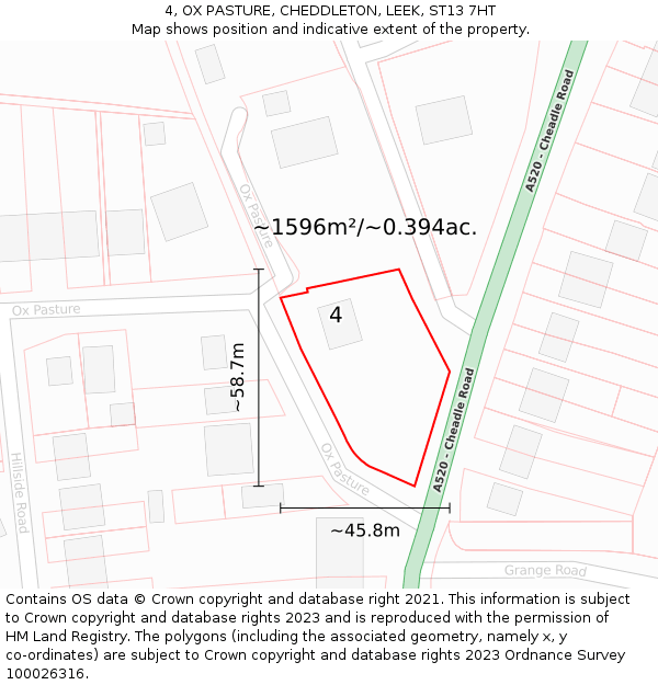 4, OX PASTURE, CHEDDLETON, LEEK, ST13 7HT: Plot and title map