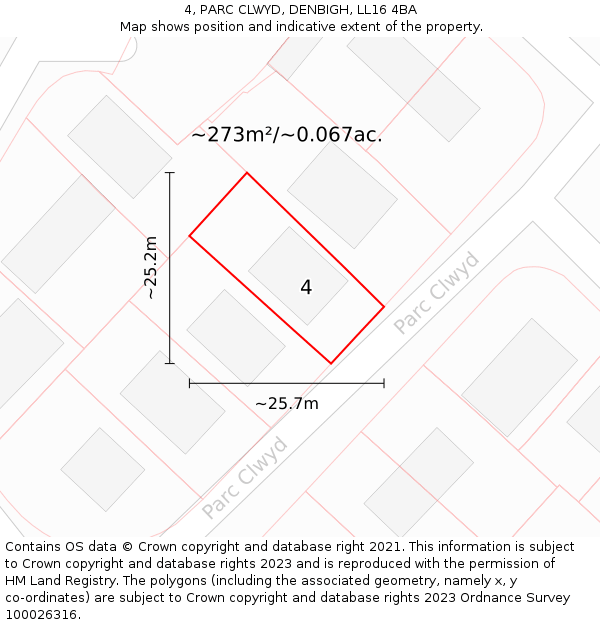 4, PARC CLWYD, DENBIGH, LL16 4BA: Plot and title map