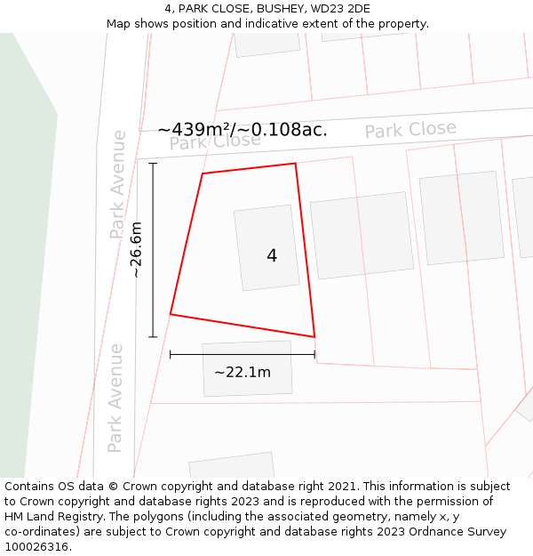 4, PARK CLOSE, BUSHEY, WD23 2DE: Plot and title map