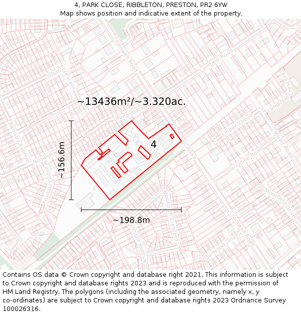 4, PARK CLOSE, RIBBLETON, PRESTON, PR2 6YW: Plot and title map