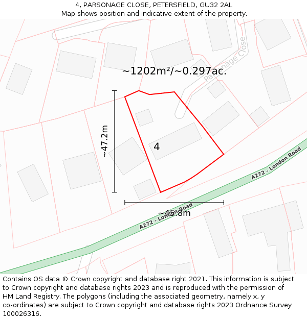 4, PARSONAGE CLOSE, PETERSFIELD, GU32 2AL: Plot and title map