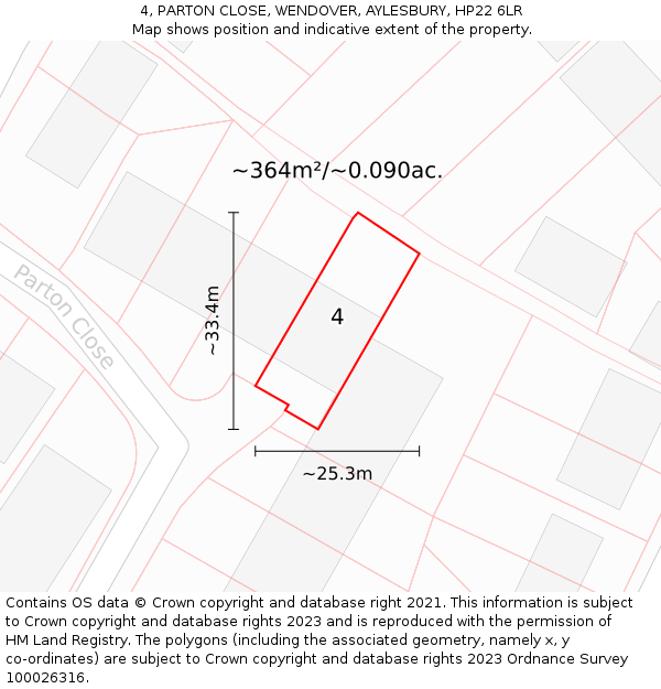 4, PARTON CLOSE, WENDOVER, AYLESBURY, HP22 6LR: Plot and title map