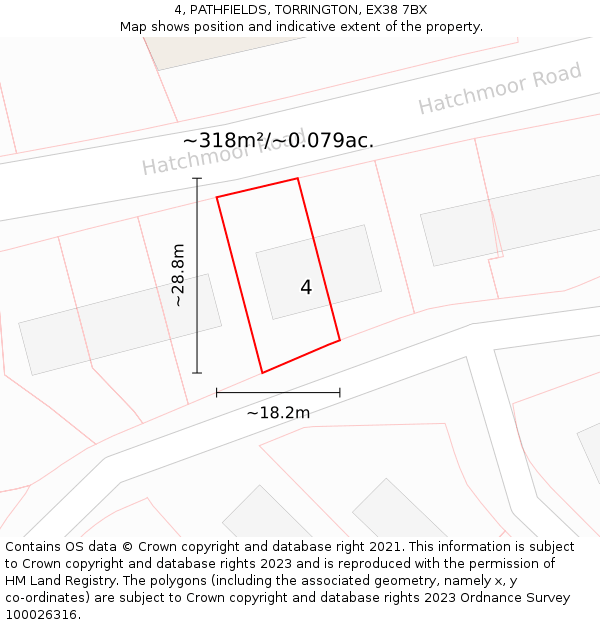 4, PATHFIELDS, TORRINGTON, EX38 7BX: Plot and title map