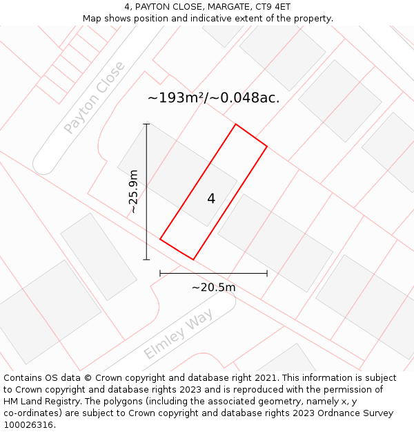 4, PAYTON CLOSE, MARGATE, CT9 4ET: Plot and title map