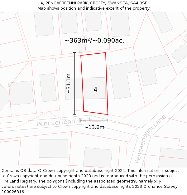 4, PENCAERFENNI PARK, CROFTY, SWANSEA, SA4 3SE: Plot and title map