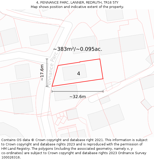 4, PENNANCE PARC, LANNER, REDRUTH, TR16 5TY: Plot and title map