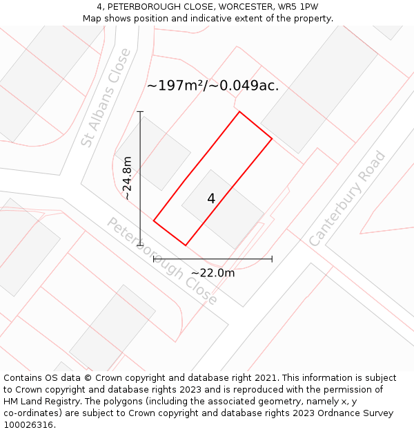 4, PETERBOROUGH CLOSE, WORCESTER, WR5 1PW: Plot and title map