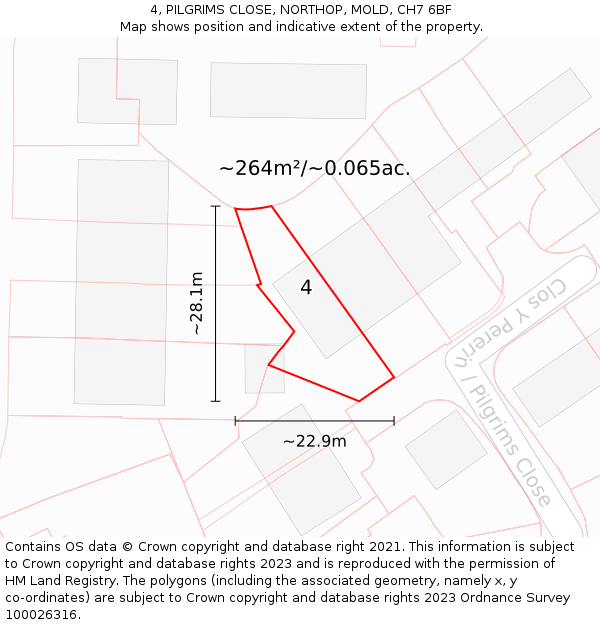 4, PILGRIMS CLOSE, NORTHOP, MOLD, CH7 6BF: Plot and title map