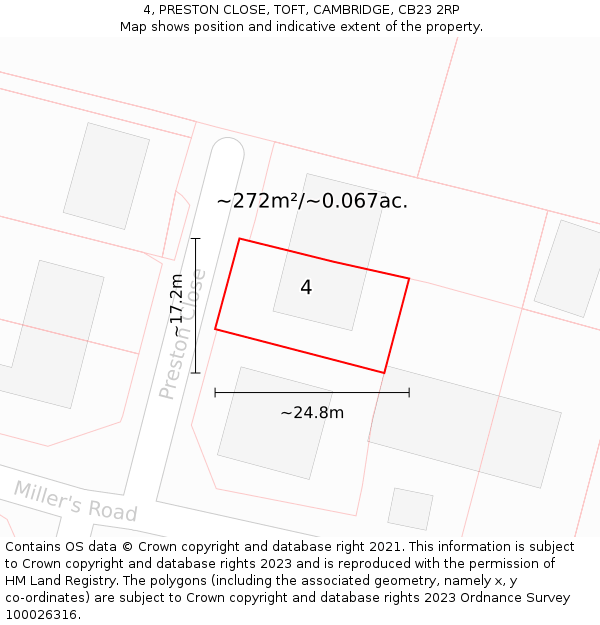 4, PRESTON CLOSE, TOFT, CAMBRIDGE, CB23 2RP: Plot and title map
