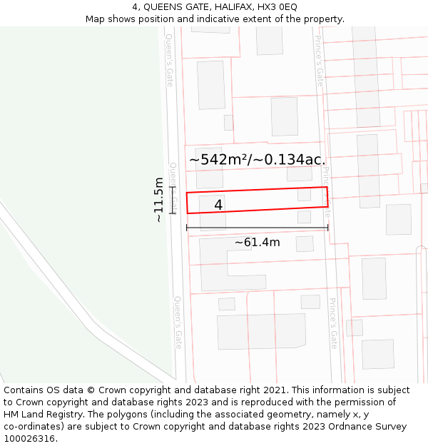 4, QUEENS GATE, HALIFAX, HX3 0EQ: Plot and title map