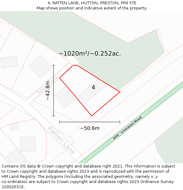 4, RATTEN LANE, HUTTON, PRESTON, PR4 5TE: Plot and title map