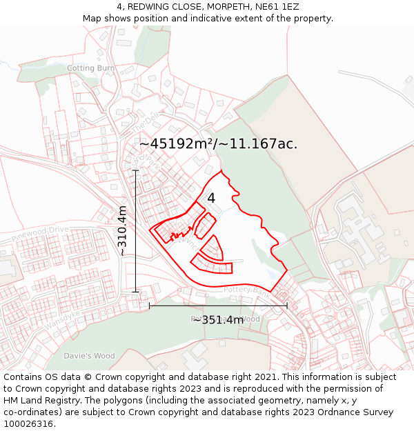 4, REDWING CLOSE, MORPETH, NE61 1EZ: Plot and title map