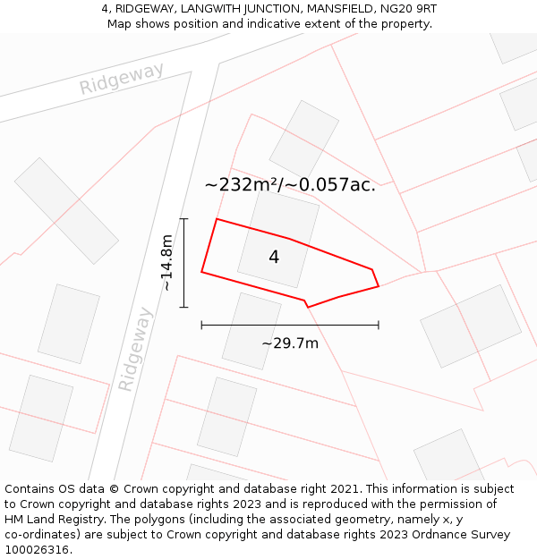 4, RIDGEWAY, LANGWITH JUNCTION, MANSFIELD, NG20 9RT: Plot and title map