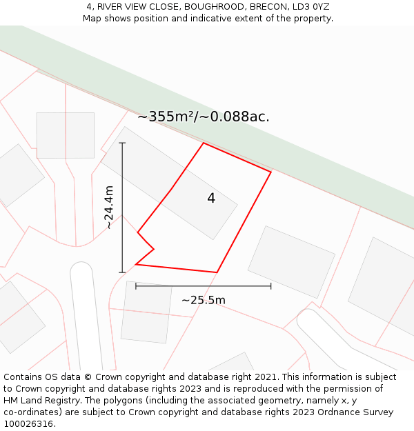 4, RIVER VIEW CLOSE, BOUGHROOD, BRECON, LD3 0YZ: Plot and title map