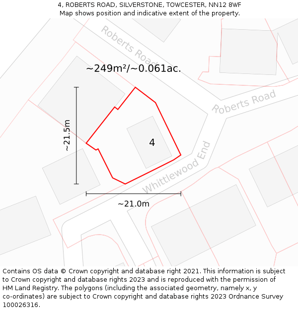 4, ROBERTS ROAD, SILVERSTONE, TOWCESTER, NN12 8WF: Plot and title map