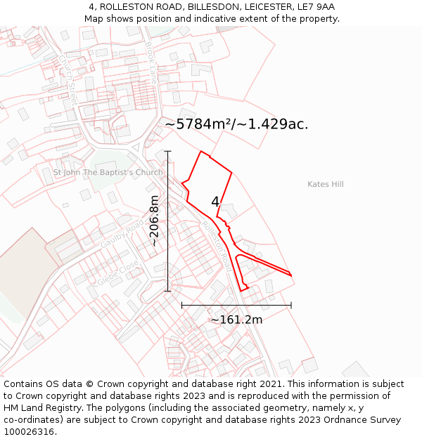 4, ROLLESTON ROAD, BILLESDON, LEICESTER, LE7 9AA: Plot and title map