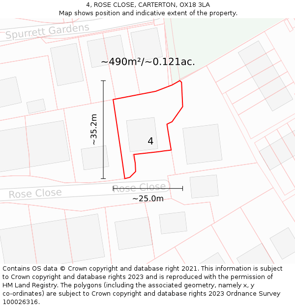 4, ROSE CLOSE, CARTERTON, OX18 3LA: Plot and title map