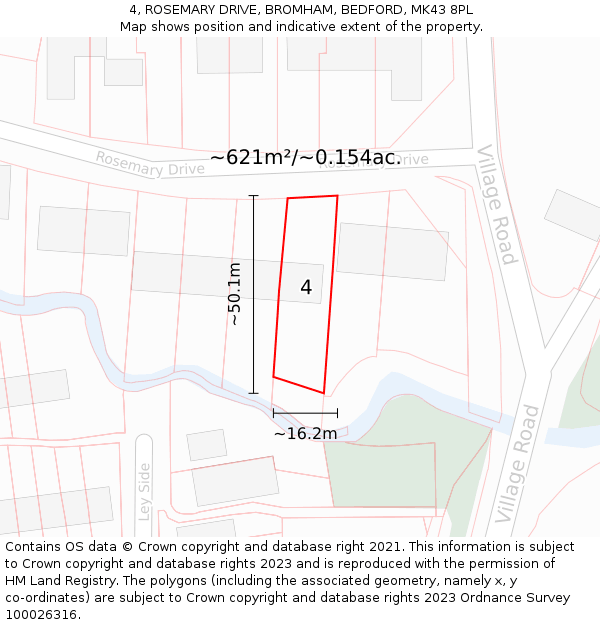 4, ROSEMARY DRIVE, BROMHAM, BEDFORD, MK43 8PL: Plot and title map