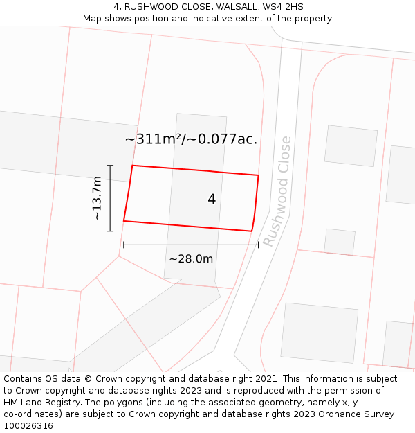 4, RUSHWOOD CLOSE, WALSALL, WS4 2HS: Plot and title map